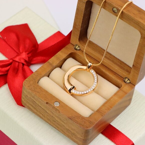 "Modern Rose Gold Circle Pendant with Half Crystal Accent Design, XPPT1256 - Picture 9 of 12